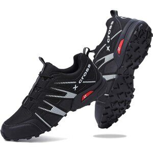 Men's Black WhiteTrail Running Trekking Sports Lightweight Breathable Sneakers.